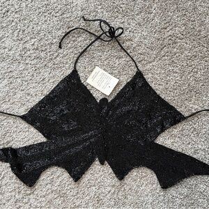 Vintage Black Beaded Butterfly Top